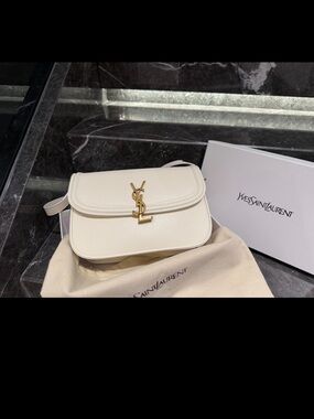 Yves Saint Laurent Ivory Leather Crossbody Bag with Gold YSL Hardware